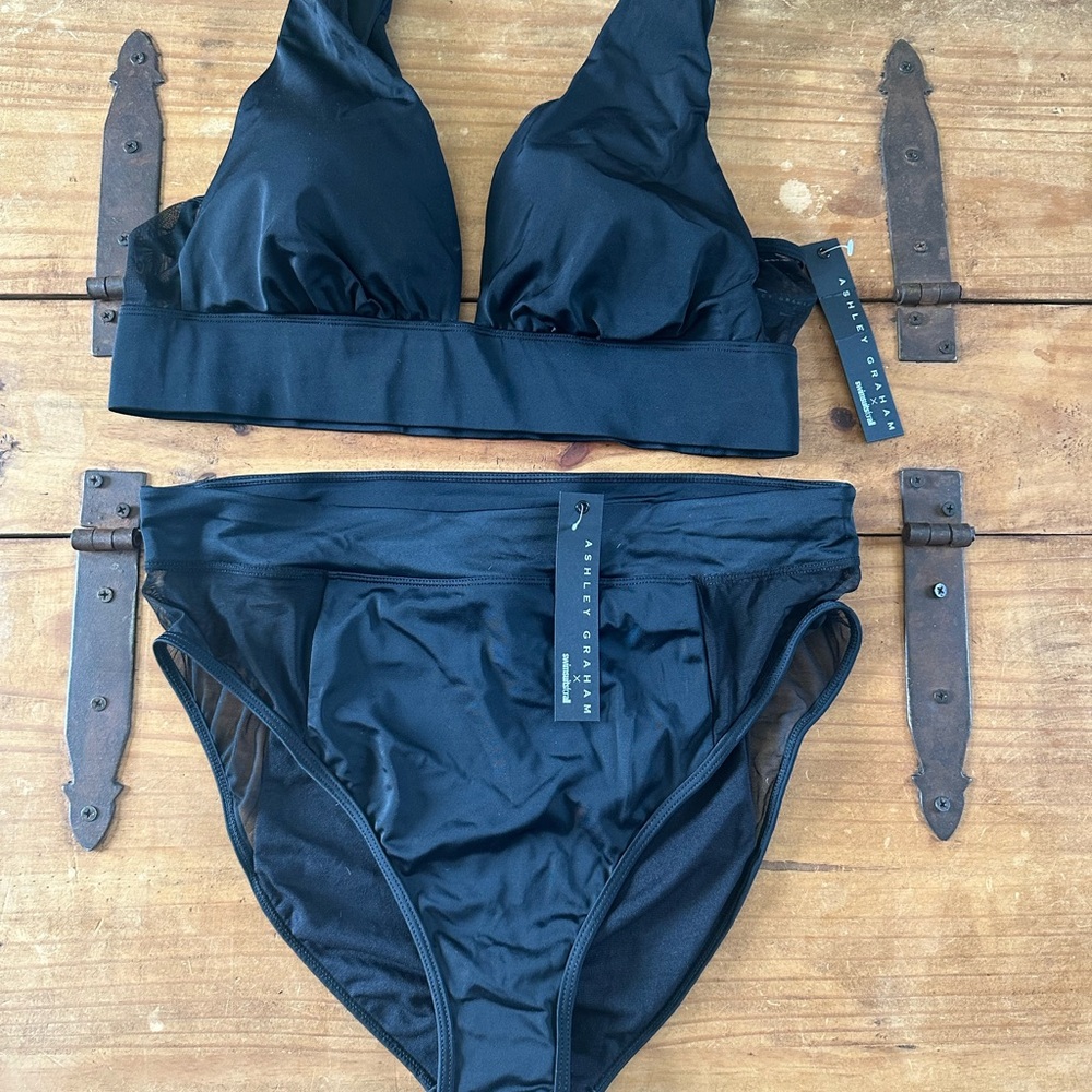 Black Women’s Two-Piece Swim Set - Bralette Top & High-Waist Bottom